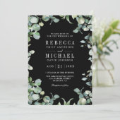 Modern Eucalyptus Photo QR Code Black Wedding 招待状 (スタンド正面)