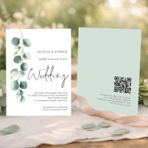 Modern Eucalyptus Script QR code Sage Wedding