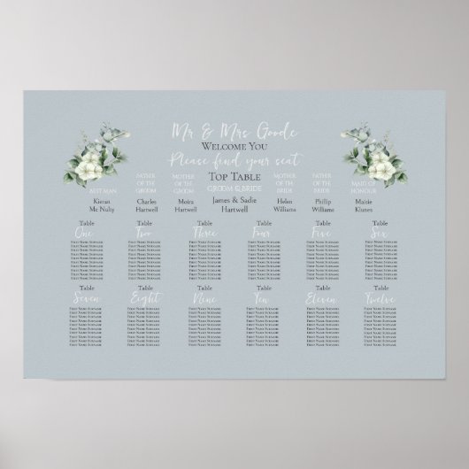 Modern Eucalyptus Seating Chart~12 Tables ポスター (正面)