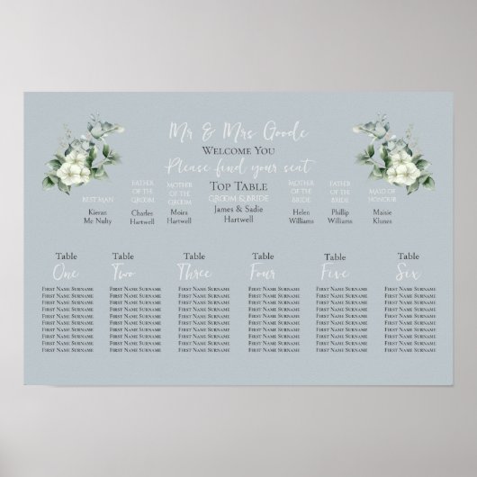 Modern Eucalyptus Seating Chart 6 Tables ポスター (正面)