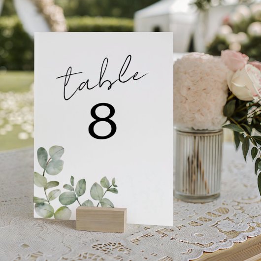 Modern Eucalyptus Watercolor Wedding Table Number テーブルナンバー
