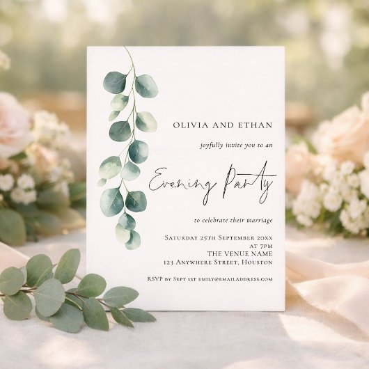 Modern Eucalyptus Wedding Evening Party Invitation 招待状