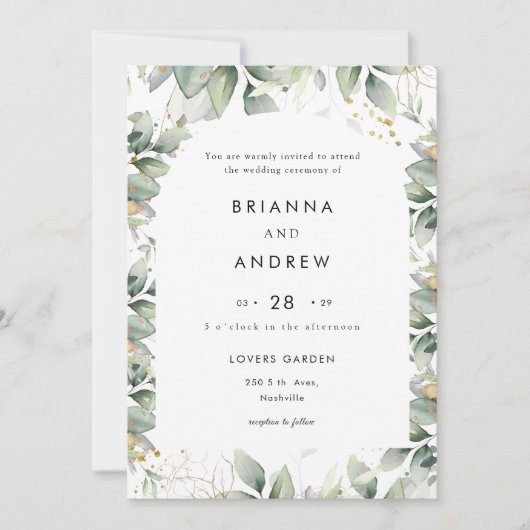 Modern Eucalyptus Wedding Invitation Einladung 招待状 (正面)
