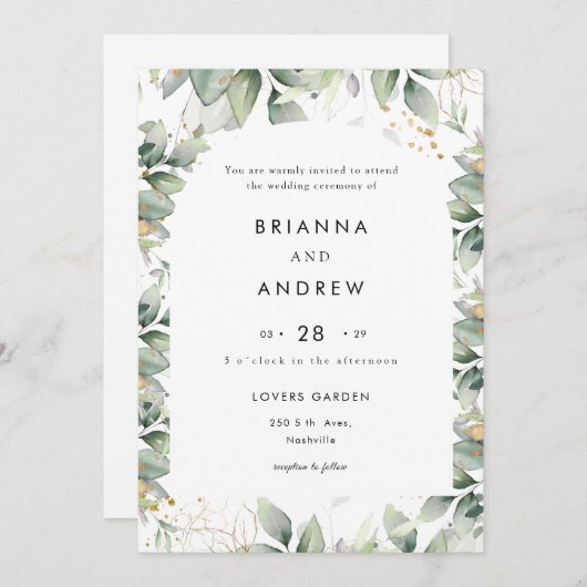 Modern Eucalyptus Wedding Invitation Einladung 招待状 (正面/裏面)