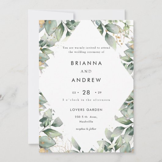 Modern Eucalyptus Wedding Invitation Einladung 招待状 (正面)
