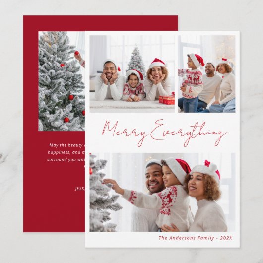 Modern Everything Christmas Red Photo シーズンカード (正面/裏面)