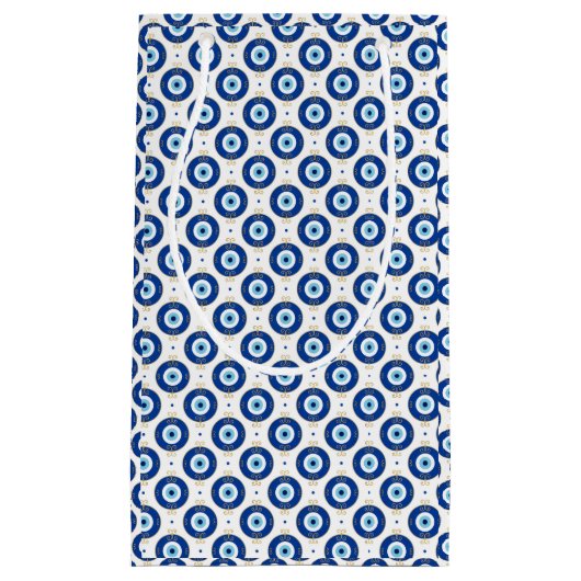 Modern Evil Eye Pattern Blue & Gold Protection スモールペーパーバッグ (正面)