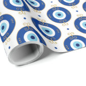 Modern Evil Eye Pattern Blue & Gold Protection ラッピングペーパー (ロールコーナー)