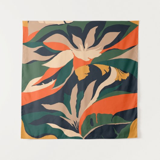 Modern exotic jungle plants illustration pattern.  タペストリー (正面(横))