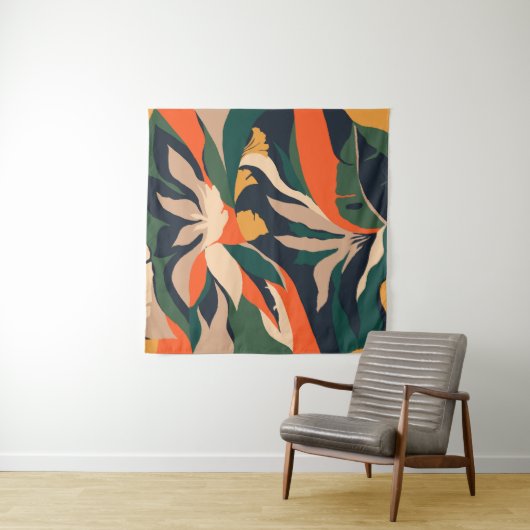 Modern exotic jungle plants illustration pattern.  タペストリー (インサイチュ)