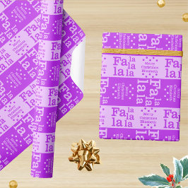 Modern Fa La Purple Simple Christmas Add Name ラッピングペーパー