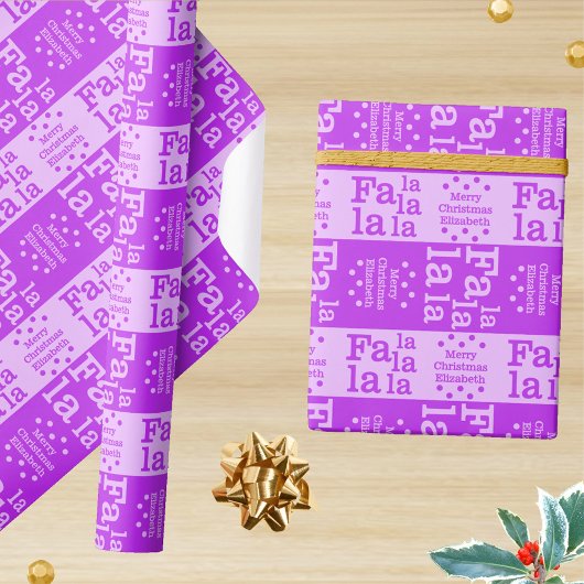 Modern Fa La Purple Simple Christmas Add Name ラッピングペーパー