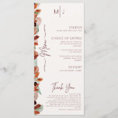 Modern Fall Floral Autumn Wedding Menu メニュー (正面)