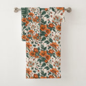 Modern Fall Floral Pastel Sage Custom Name Towel バスタオルセット (インサイチュ)