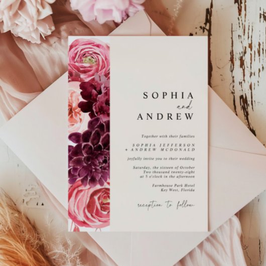 Modern Fall Flowers Autumn Wedding 招待状