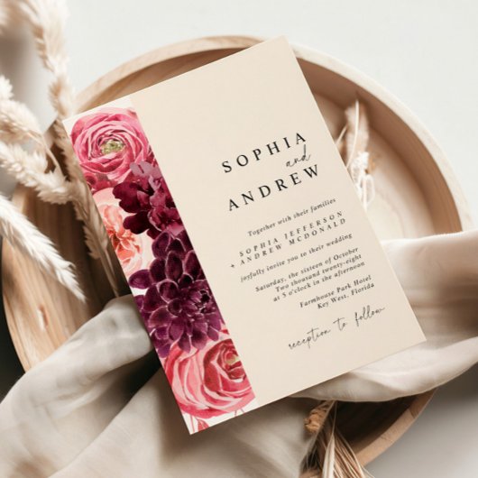 Modern Fall Flowers Autumn Wedding 招待状