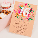 Modern fall pink peach floral chic photo Sweet 16 招待状<br><div class="desc">Celebrating your Sweet 16 in style, looking for the perfect and coolest floral 16th birthday party invitation? Get this trendy and boho hand painted bright and vibrant pink, peach, orange and brown floral watercolor script photo 16th birthday invitation, add your photo at the back with an elegant signature script. Just...</div>