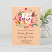 Modern fall pink peach floral chic photo Sweet 16 招待状 (スタンド正面)
