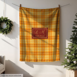 Modern Fall Tartan Plaid Blanket Chic Custom Name フリースブランケット