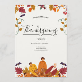 Modern Fall Thanksgiving Dinner Invitation 招待状