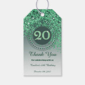 Modern Falling Green Glitter 20th Birthday ギフトタグ (正面)