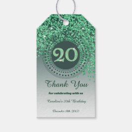 Modern Falling Green Glitter 20th Birthday ギフトタグ