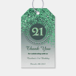 Modern Falling Green Glitter 21st Birthday ギフトタグ