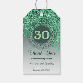 Modern Falling Green Glitter 30th Birthday ギフトタグ