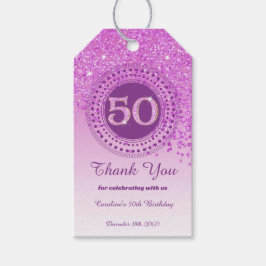 Modern Falling Pink Glitter 50th Birthday ギフトタグ
