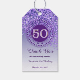 Modern Falling Purple Glitter 50th Birthday ギフトタグ