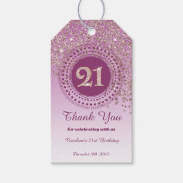 Modern Falling Rose Gold Glitter 21st Birthday ギフトタグ