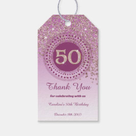 Modern Falling Rose Gold Glitter 50th Birthday ギフトタグ