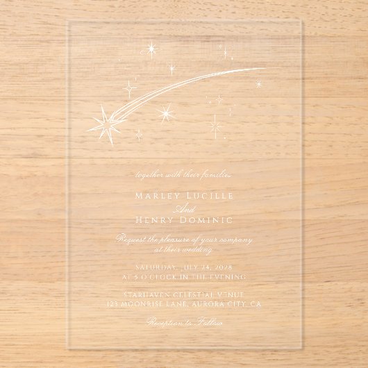 Modern Falling Star Celestial Wedding アクリル招待状 (正面)