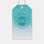 Modern Falling Teal Blue Glitter 100th Birthday ギフトタグ (裏面)