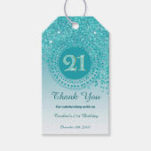 Modern Falling Teal Blue Glitter 21st Birthday ギフトタグ (正面)