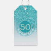 Modern Falling Teal Blue Glitter 50th Birthday ギフトタグ (裏面)