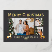 Modern Family 3 Photo Collage Elegant Christmas 箔シーズンカード (正面)