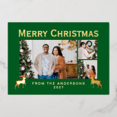 Modern Family 3 Photo Collage Elegant Christmas 箔シーズンカード (正面)