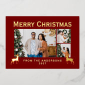 Modern Family 3 Photo Collage Elegant Christmas 箔シーズンカード (正面)