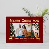 Modern Family 3 Photo Collage Elegant Christmas 箔シーズンカード (立ち正面)