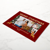 Modern Family 3 Photo Collage Elegant Christmas 箔シーズンカード (回転した状態)