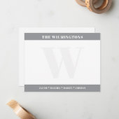 Modern Family Last Name Initial Gray Stationery ノートカード (正面/裏面インサイチュ)