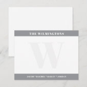 Modern Family Last Name Initial Gray Stationery ノートカード (正面/裏面)