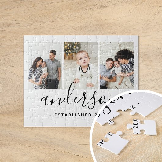 Modern Family Monogram 3 Photo Collage ジグソーパズル