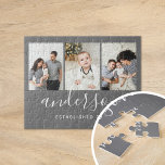 Modern Family Monogram 3 Photo Collage ジグソーパズル<br><div class="desc">Custom printed jigsaw puzzle personalized with your family photos and monogram on a gray background. Add your family name or other custom text with space for 3 special photos. Use the design tools to add more photos and edit the text fonts and colors to create a unique one of a...</div>