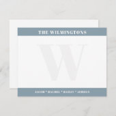 Modern Family Name Initial Ocean Green Stationery ノートカード (正面/裏面)