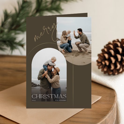 Modern Family of 3 Beach Photo Christmas Folded シーズンカード