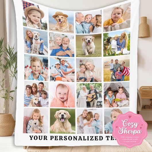Modern Family Personalized Cute 20 Photos Collage シェルパブランケット