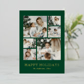 Modern Family Photo Collage Green Christmas 箔シーズンカード (立ち正面)