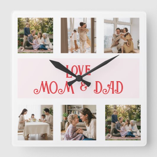 Modern Family Photo Collage Love スクエア壁時計 (正面)